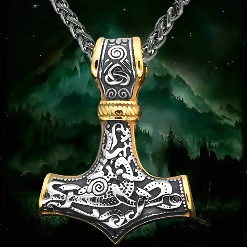 Vintage Nordic High Viking Hammer Mjolnir Amulet Men's Necklace